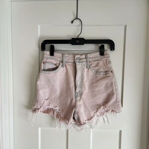 MOTHER Pink Frayed Denim Shorts